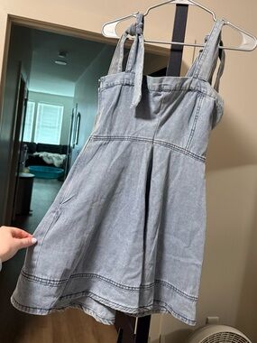 Light Denim Tie-Shoulder Mini Dress